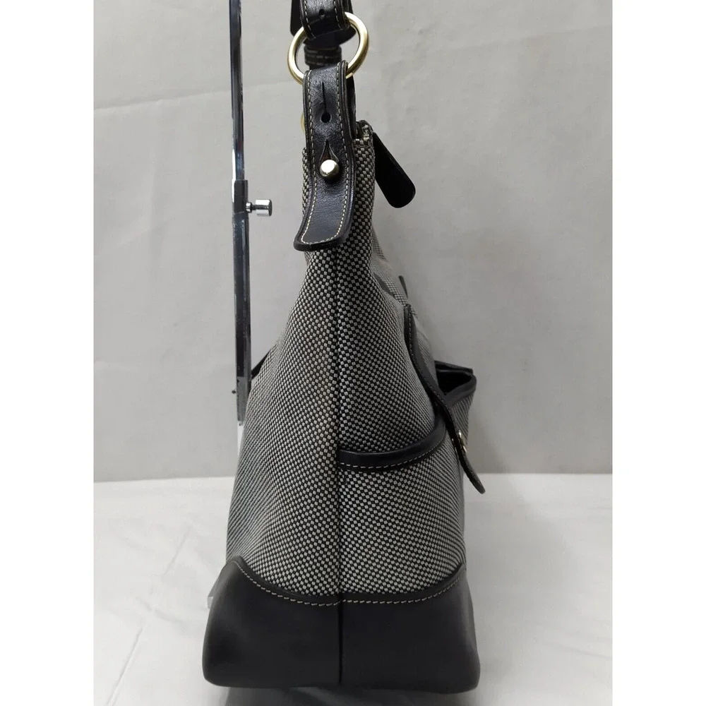 Dooney & Bourke Gray Canvas Leather Trim Front Pockets Zipper Hobo Shoulder Bag - Picture 5 of 16